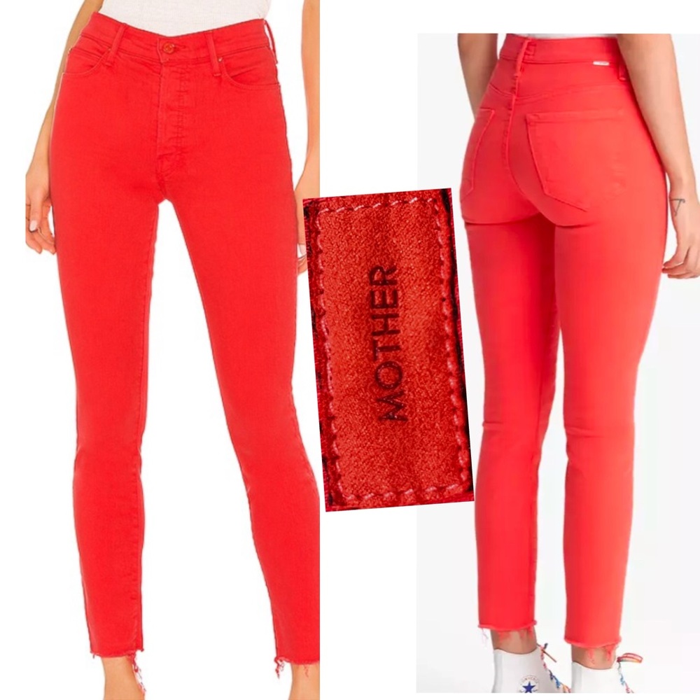 MOTHER The Stunner Ankle Fray in Tomato Size 26